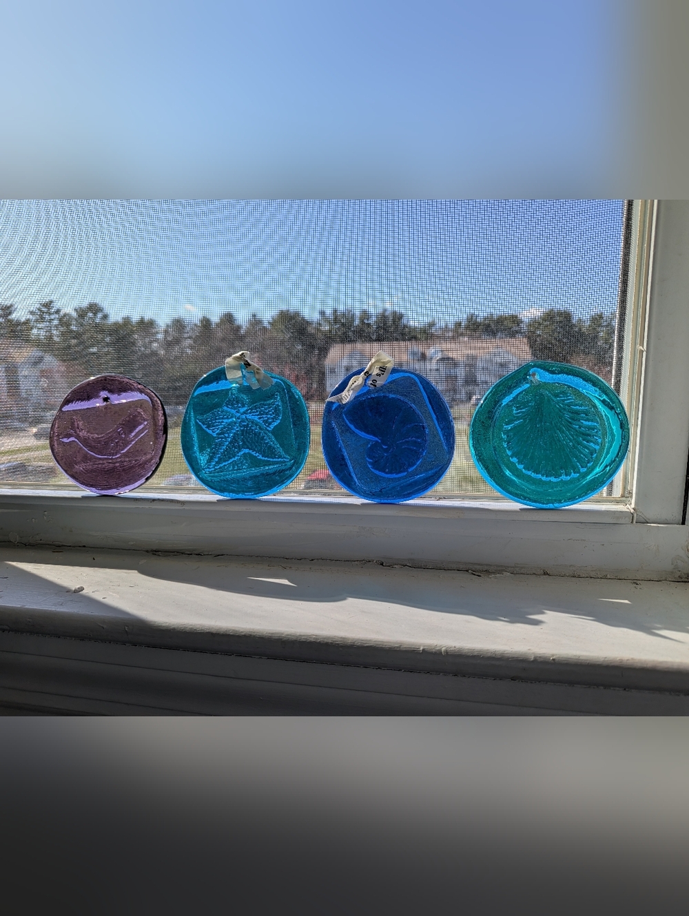 Hills of Nantucket Glass Sun Catcher Bundle Set 4 Sea Life Whale Starfish Shell